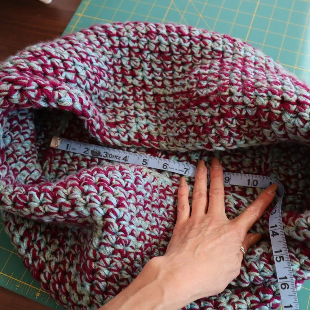 Handmade Knit Basket Bag With Handles‎ Burgundy Teal Yarn Boho Granny Cottage